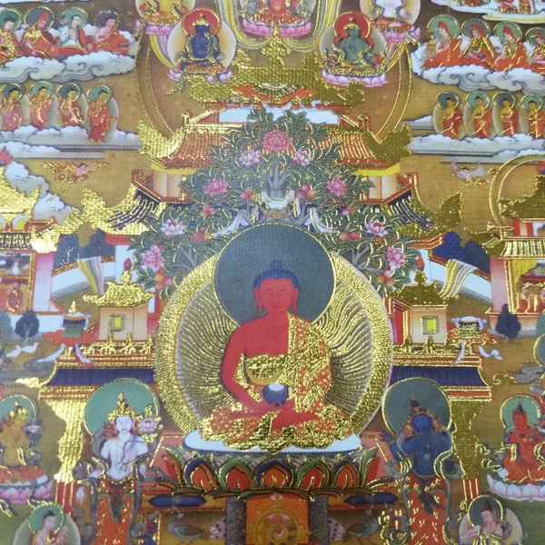 Tranh Thangka Cõi Cực Lạc_35x20cm